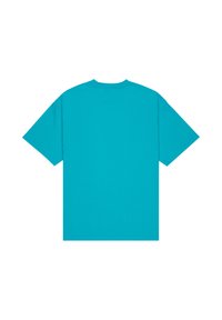 Turquoise short-sleeve crewneck t-shirt displayed flat, showing the back side with no visible logos or designs.