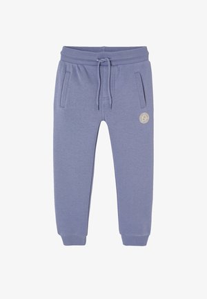 Light purple drawstring sweatpants with elastic waistband and cuffs, side pockets, and a small round logo patch near the right pocket.