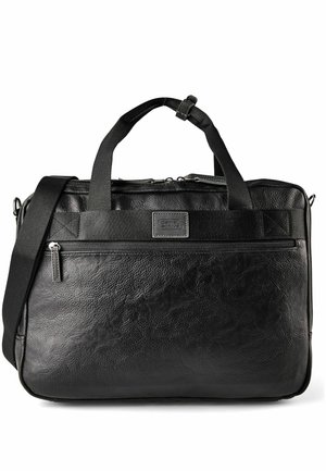 Maletín de cuero negro con bolsillo delantero con cremallera, doble asa superior y correa ajustable para el hombro, de la marca Camel Active.