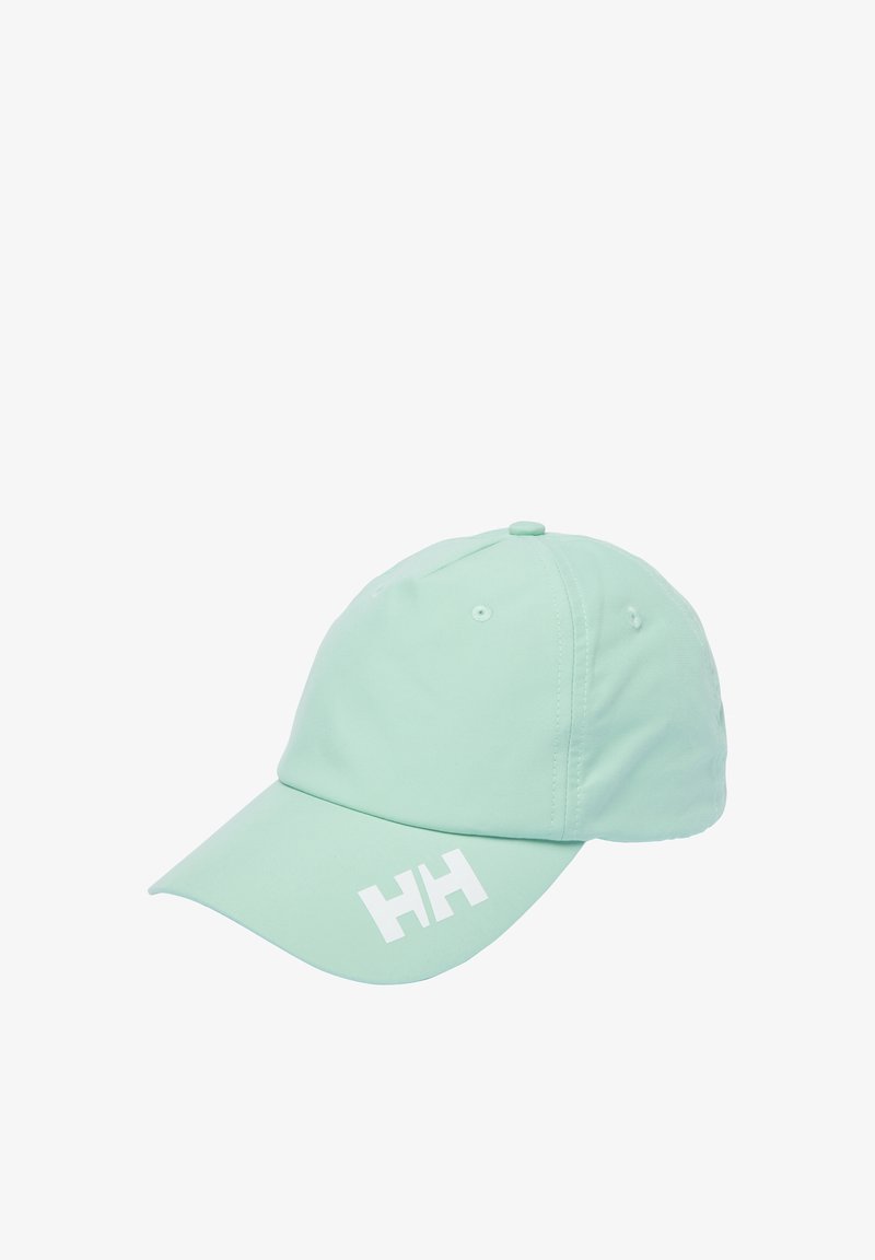 Gorra de color verde menta hecha de tela suave, con un ala curvada y el logo blanco "HH" en la parte frontal. Incluye detalles de costura y agujeros de ventilación.