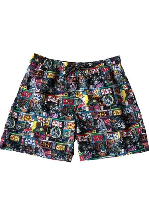 Pantalones cortos multicolores con temática de cómics de Star Wars, con cintura elástica y cordón frontal, con varios personajes y logotipos.