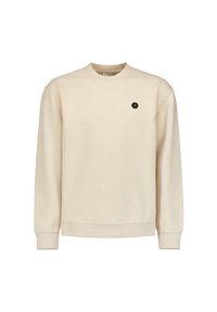 Beige sweatshirt van een katoenmix, met een ronde halslijn en lange mouwen. Inclusief een klein zwart hexagonaal logo op de borst.