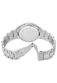 Orologio in acciaio inossidabile silver con bracciale a maglie metalliche, cassa rotonda e finitura lucida. Caratterizzato da una fibbia sicura e una corona testurizzata.