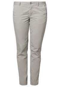 Světle šedé upravené chinos kalhoty se slim fit střih, vyrobené z bavlněné směsi. Obsahují přední kapsy a jednu logo aplikaci na boku.