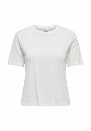 T-shirt bianca in cotone con maniche corte, scollatura rotonda, vestibilità comoda e design semplice senza motivi o decorazioni.