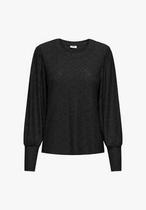 Mustat pitkähihaiset paita, joka on valmistettu tekstuuritetusta kankaasta, jossa on kuviollinen design. Paita sisältää pyöreän kaula-aukon ja puffihihat.