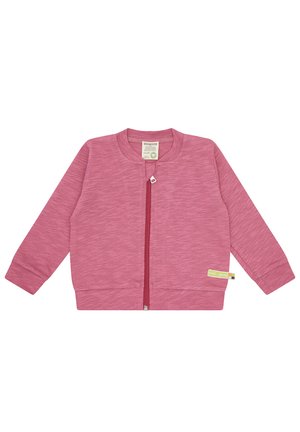 Roze ritsjack gemaakt van textuurstof. Heeft lange mouwen, een ronde halslijn en een klein label op de zoom.