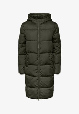 Purus ilgas paltas tamsiai žalias, su kapuce, užtrauktuku ir elastingomis rankovėmis. Pagamintas iš šiltos medžiagos, užtikrinančios šilumą ir komfortą.