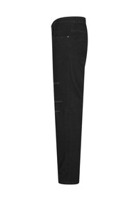 Jeans en denim noir avec une coupe slim, dotés d'une taille mi-haute, de cinq poches et de détails usés sur le devant.