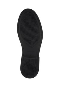 Czarna podeszwa buta z teksturowanej gumy, z ukośnymi rowkami i centralnym logo. Rozmiar oznaczony jako 42. Gładkie krawędzie dla komfortu.
