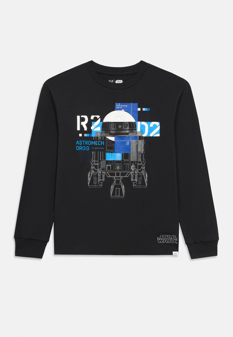 Czarna koszula z długim rękawem z grafiką R2-D2 z niebieskimi i białymi elementami, napisami „R2-D2” i „ASTROMECH DROID” oraz logo Star Wars.