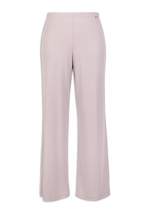 Hellrosa, weit geschnittene Hose aus glattem Stoff, mit einem elastischen Bund und subtiler Markenkennzeichnung auf der Rückseite.
