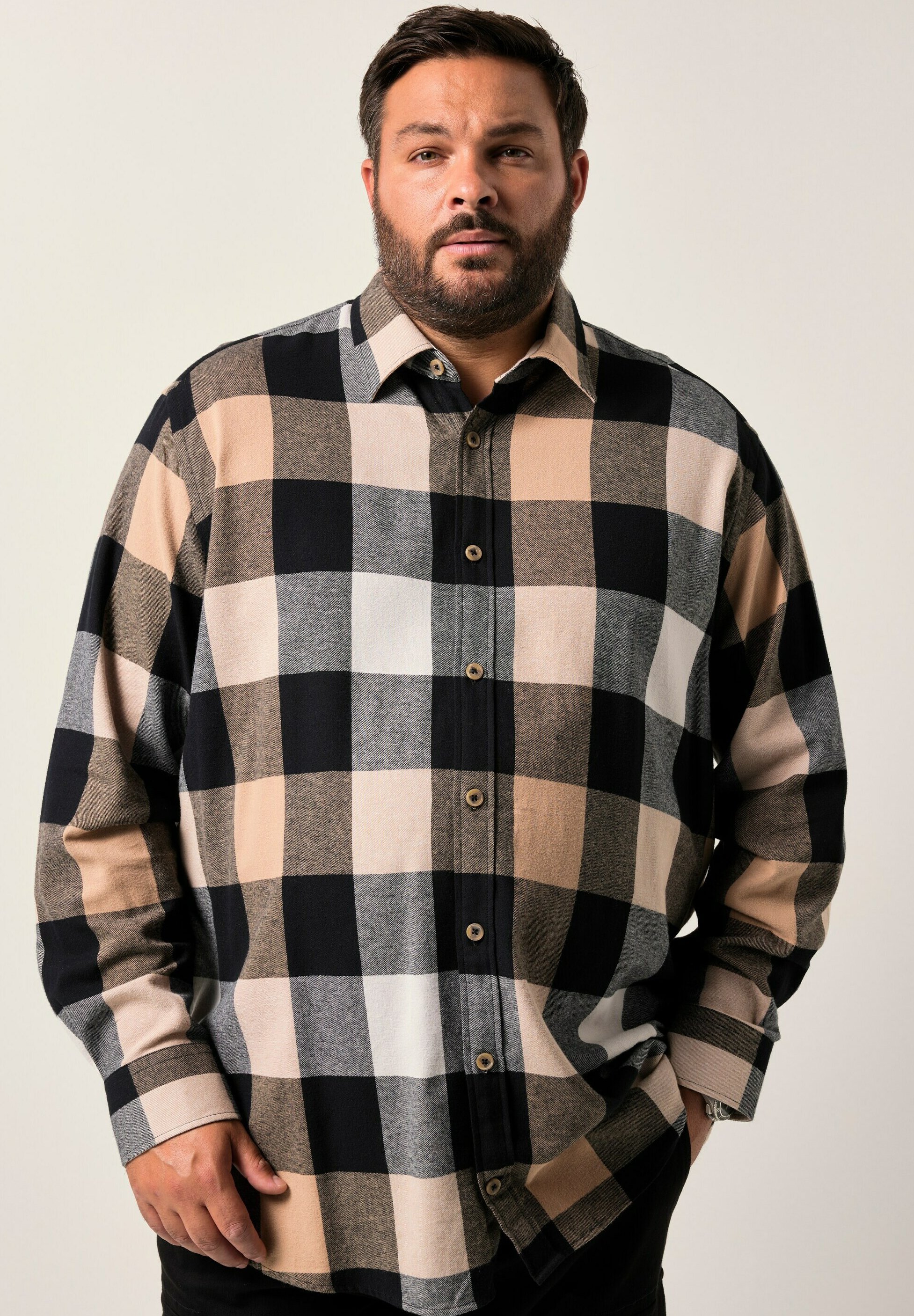 Men Plus KARO- LANGARM KENTKRAGEN COMFORT FIT Hemd off white