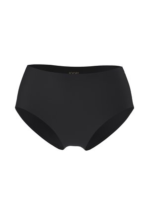 Biancheria intima nera a vita alta realizzata in tessuto liscio, caratterizzata da un design senza cuciture e un logo del marchio discreto sulla fascia in vita.
