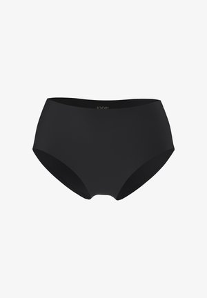 Biancheria intima nera a vita alta realizzata in tessuto liscio, caratterizzata da un design senza cuciture e un logo del marchio discreto sulla fascia in vita.