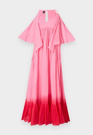 Maxikjole i gradient rosa, som går fra lyse til mørke nyanser. Har V-hals, utsvingte ermer og samlet midje. Struktureret stoff.