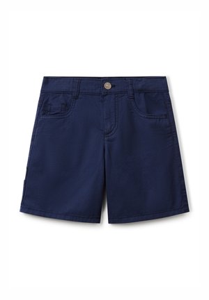 Navyblauwe shorts van zachte stof, met een knoopsluiting, twee voorzakken en een eenvoudig ontwerp met stikdetails.