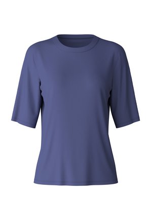 Short-sleeve, crew neck t-shirt in dark blue, made of smooth fabric. Features a relaxed fit with neatly finished seams and a simple design.