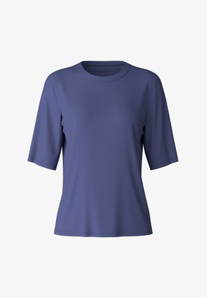 Korte mouwen, ronde hals t-shirt in donkerblauw, gemaakt van een gladde stof. Kenmerkt zich door een ontspannen pasvorm met netjes afgewerkte naden en een eenvoudig ontwerp.