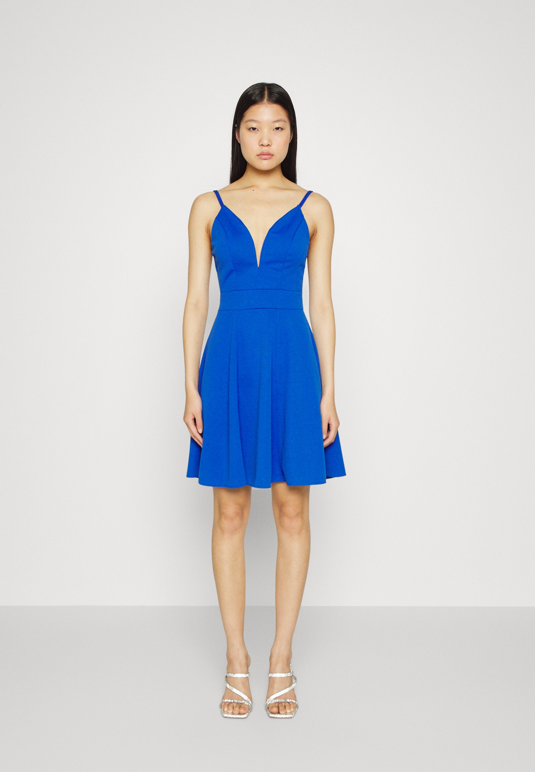 electric blue skater dress Dusty Blue Halter Neck Side Slit Midi Dress – PinkBlush main image 0