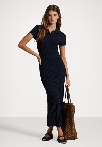 Polo Ralph Lauren CABLE KNIT POLO DRESS - Kampsunkleit - hunter navy