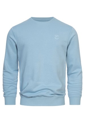 Helleblaue Sweatshirt aus Baumwollmischung, mit Rundhalsausschnitt, gerippten Bündchen und Saum sowie einem kleinen Logodetail auf der Vorderseite.