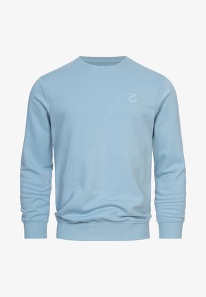 Helleblaue Sweatshirt aus Baumwollmischung, mit Rundhalsausschnitt, gerippten Bündchen und Saum sowie einem kleinen Logodetail auf der Vorderseite.