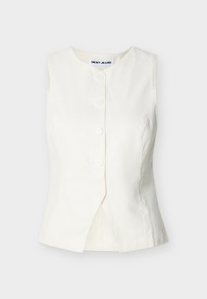 Λευκό αμάνικο γιλέκο με κουμπιά, στρογγυλή λαιμόκοψη και διακριτική εμπρόσθια σχισμή, με ετικέτα DKNY JEANS.