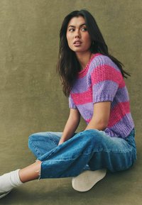 Next TALL FIT STRIPED CHUNKY SHORT SLEEVE - Triko s potiskem - pink purple stripe