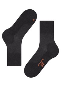 Pair of dark gray ankle socks, one showing "FALKE RUN 39-41" and the other with an orange "R" on the toe area.