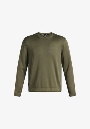 Felpa verde oliva realizzata in tessuto testurizzato, con colletto rotondo, maniche lunghe e un logo discreto sul petto.