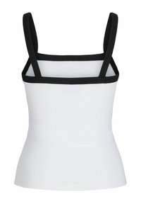 Witte geribbelde tanktop met zwarte banden en afwerking; aansluitend ontwerp met een rechte halslijn en een soepele textuur.
