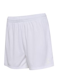 Vitaidiga sportshorts i lätt tyg, med ett elastiskt midjeband och en diskret logotyp i nedre högra hörnet.