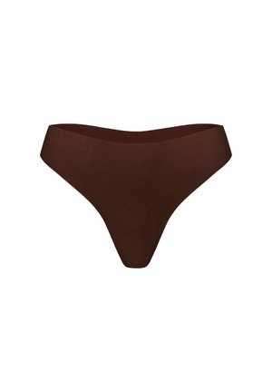 Zwartbruin naadloze damesstringonderbroek met een gladde afwerking en een lage tailleband.
