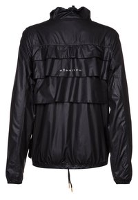 Giacca nera leggera con design arricciato sul retro, cordoncino all'orlo e dettaglio con logo. Tessuto morbido, maniche lunghe.