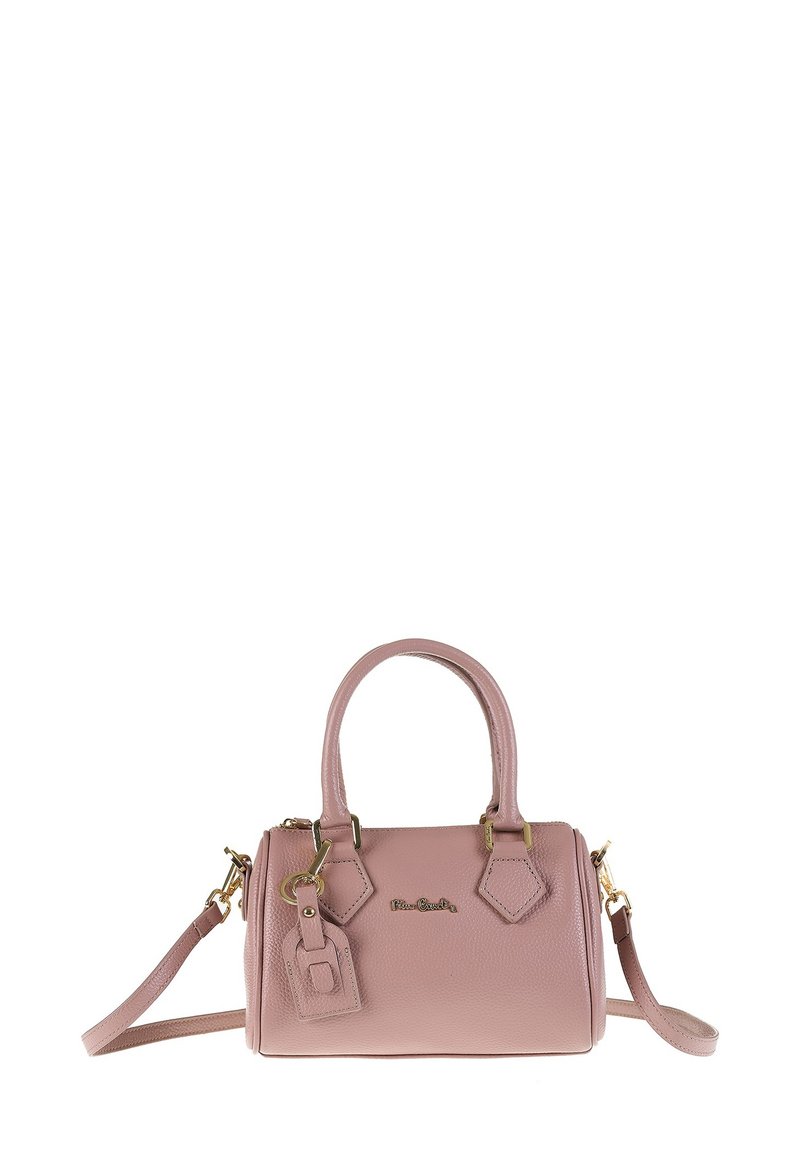 Borsa a tracolla in ecopelle rosa con doppi manici, tracolla staccabile, accessori in oro, dettagli a forma di diamante e chiusura con zip.