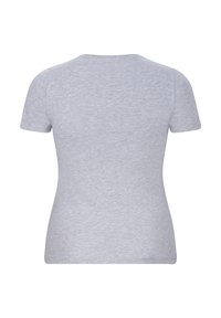 Grijze T-shirt met korte mouwen van katoen, met een ronde halslijn en een gladde textuur. Geen patronen of versieringen zichtbaar.