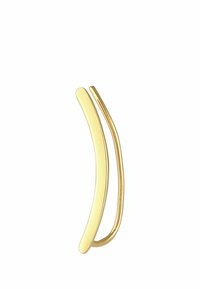 Goldfarbener Haarnadel mit zwei geschwungenen Zinken. Das Design zeichnet sich durch glatte, glänzende Oberflächen und eine elegante, minimalistische Form aus.