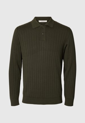 Selected, SLMTORINO LS KNIT RIB POLO NOOS - T-shirt à manches longues - forest night