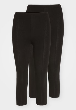 Black capri leggings made of stretchy fabric, featuring a smooth texture, high waistband, and no visible patterns or embellishments.