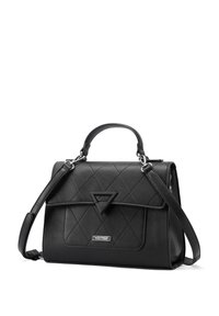 Borsa a tracolla in pelle nera con design trapuntato, motivo triangolare sul flap, tracolla staccabile e hardware in tonalità argento.