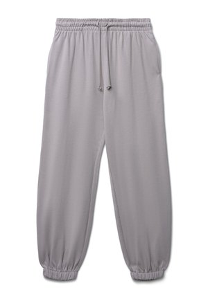 Pantaloni della tuta grigi chiari con vita e polsini elasticizzati, dotati di un cordoncino anteriore per una vestibilità regolabile.