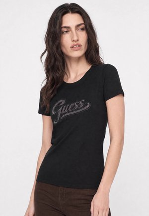 Guess SS CN GLITTER LOGO TEE - Μπλουζάκι με στάμπα - jet black