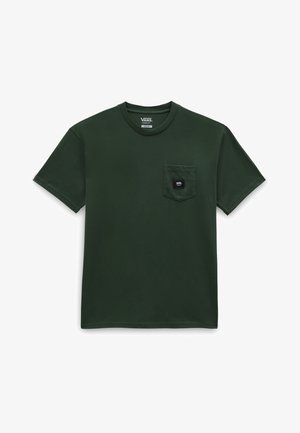 T-shirt di cotone verde con collo a giro, maniche corte e taschino a sinistra con etichetta del logo Vans nera.