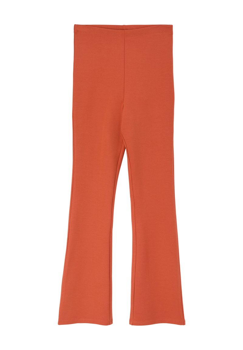 Uitlopende broek van jersey stof in een gebrand oranje kleur, met een rekbare tailleband en een gladde, gestructureerde oppervlakte.
