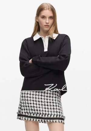 KARL LAGERFELD, SIGNATURE HEM POLO SWEATSHIRT - Langærmet T-shirt - black