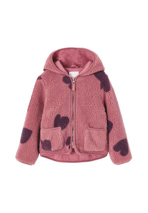 Vertbaudet, VERTBAUDET MÄDCHEN TEDDYFLEECE-JACKE MIT BLUMENMUSTER UND KAPUZE - Fleecejacke - malve