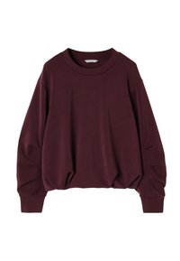 Bordeaux pullover top gemaakt van lichtgewicht stof, met een brede ronde halslijn, lange mouwen en een geplooide zoom voor een comfortabele pasvorm.