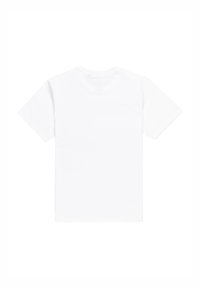 Hvid T-shirt med kortærmer og rund hals. Ensfarvet, glat tekstur og standard pasform. Ingen mønstre eller grafik synlige.