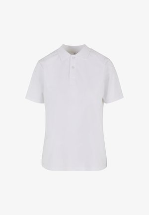 Valge lühikeste varrukatega polo särk, mis on valmistatud puuvillast. Omab kaelust, kolme nupuga luku ja tugevdatud õmblusi. Sile tekstuur.